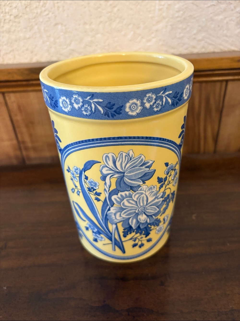 Spode Blue Floral on Yellow Ceramic Vase